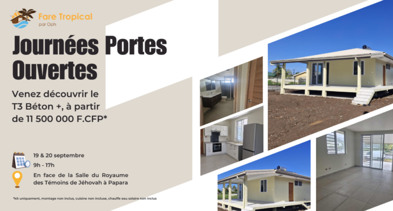 Nouveau T3 Béton + –  Journées Portes Ouvertes à Papara !